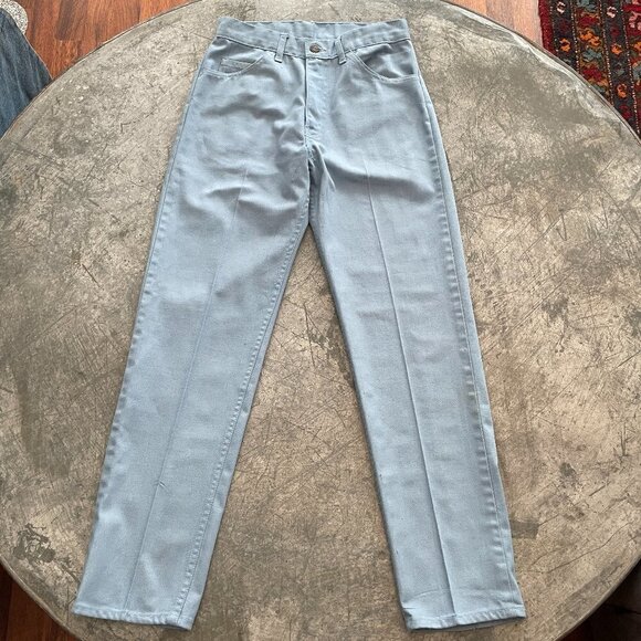 Vintage Levi's BIG E 60s 70s Black Gold Tab Staprest Baby Blue Jeans Womens 26 - Picture 2 of 12